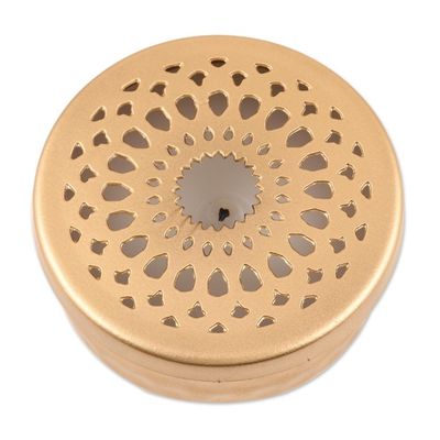 Alternate image for Gold Finish Tealight Candle and Holder with Jali Cutouts Dancing Light