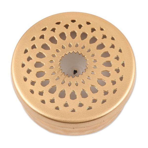 Alternate image for Gold Finish Tealight Candle and Holder with Jali Cutouts Dancing Light