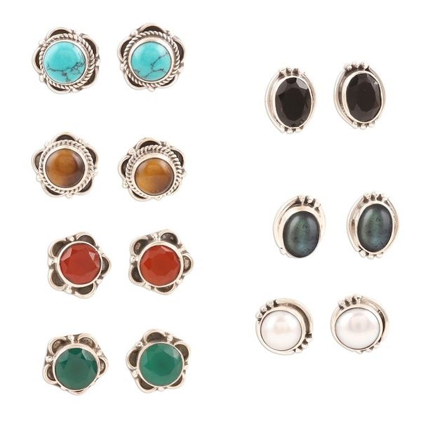 Alternate image for Artisan Crafted Multi-Gemstone Stud Earrings Set of 7 Everyday Pairs