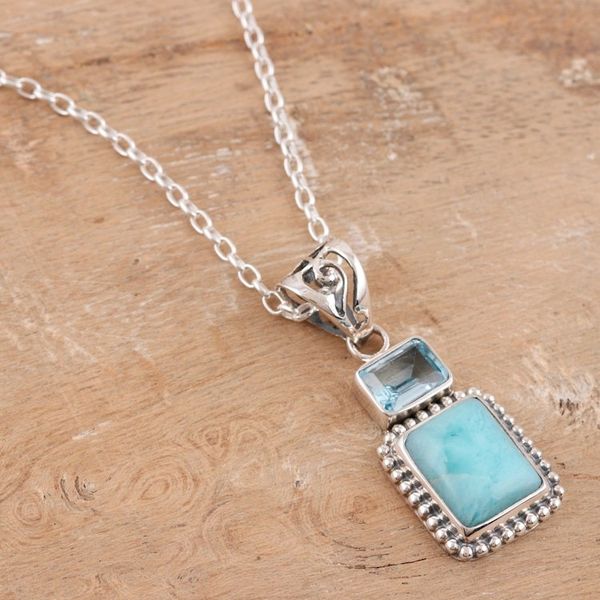 Alternate image for Larimar and Blue Topaz Pendant Necklace Beyond Bliss