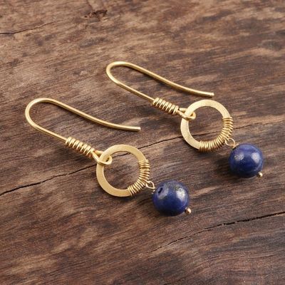 Alternate image for Gold Plated Lapis Lazuli Dangle Earrings from India Wrapped Rings