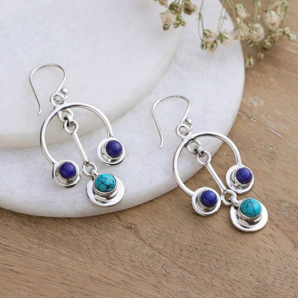Alternate image for Reconstituted Turquoise and Lapis Lazuli Chandelier Earrings Flair
