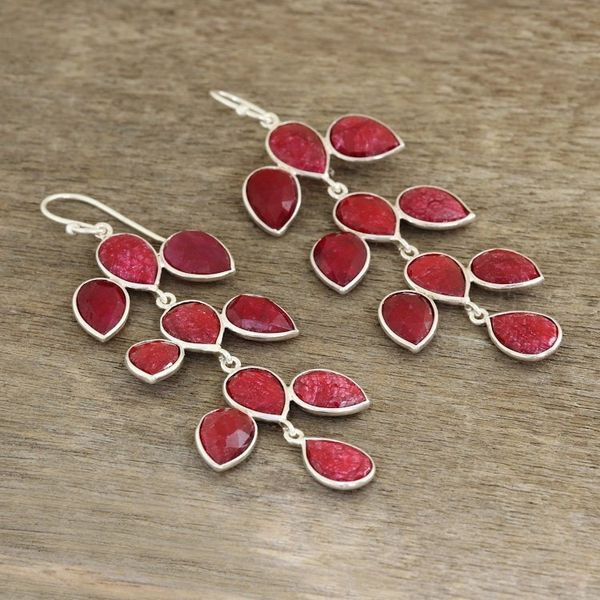 Alternate image for 40-Carat Ruby Dangle Earrings from India Leaf Cascade