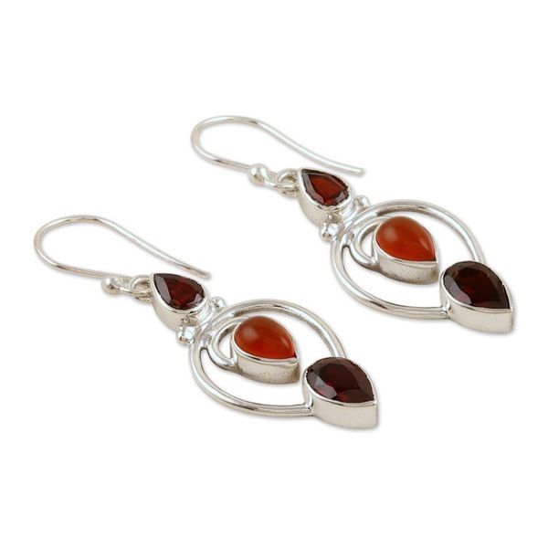 Alternate image for 3-Carat Carnelian and Garnet Dangle Earrings from India Devoted Fusion