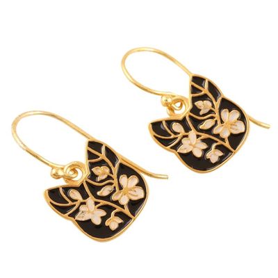 Alternate image for Gold-Plated Sterling Silver Cat Dangle Earrings Outdoor Cat