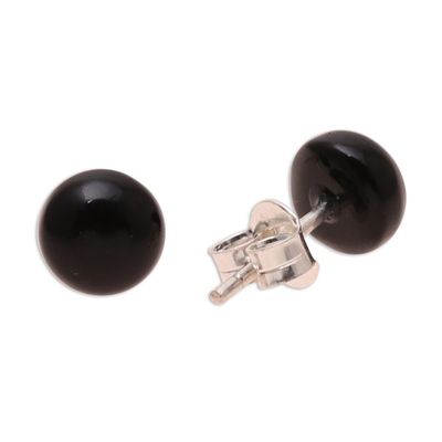 Alternate image for Round Black Onyx Stud Earrings from India Gemstone Orbs