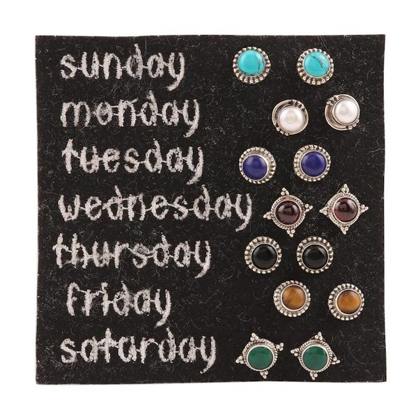 Alternate image for Handmade Multi-Gemstone Stud Earrings Set of 7 Everyday Looks