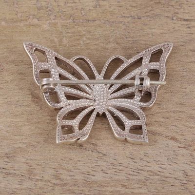 Alternate image for Sterling Silver Butterfly Brooch Crafted in India Dainty Butterfly