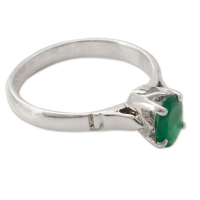 Alternate image for Sterling Silver Ring with Green Onyx Solitaire Solitary Allure