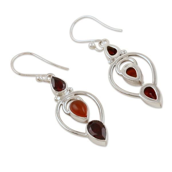 Alternate image for 3-Carat Carnelian and Garnet Dangle Earrings from India Devoted Fusion