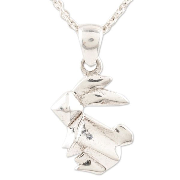 Alternate image for Sterling Silver Rabbit-Motif Pendant Necklace Geometric Rabbit