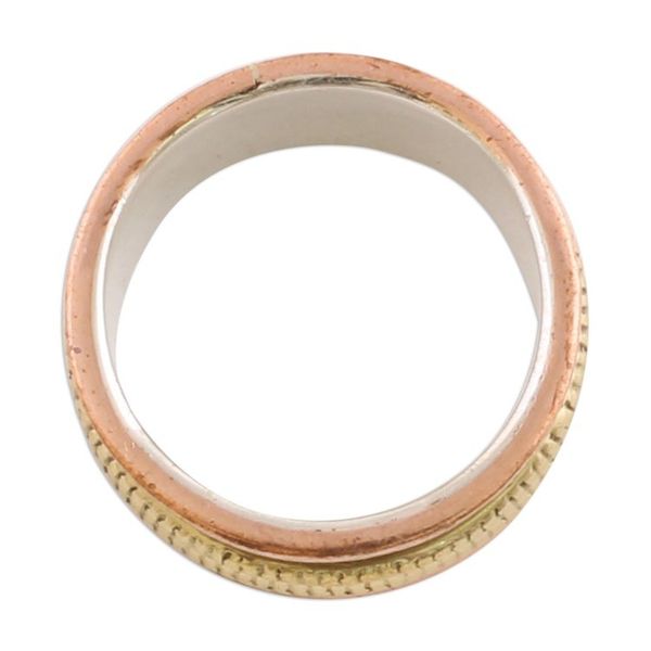 Alternate image for Sterling Silver Copper and Brass Spinner Ring from India Alluring Rotation