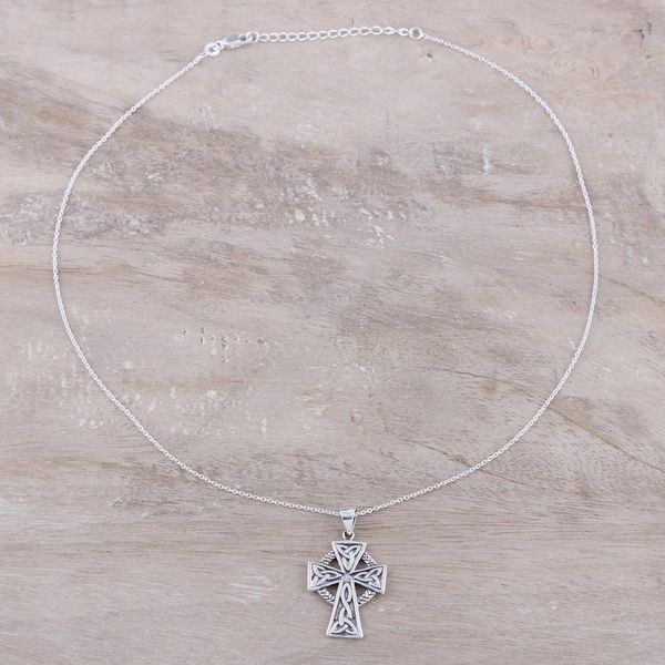Alternate image for Celtic Cross Sterling Silver Pendant Necklace from India Celtic Faith