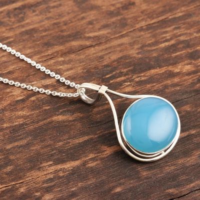 Alternate image for Handmade Sterling Silver Blue Chalcedony Pendant Necklace Smooth Seas Ahead