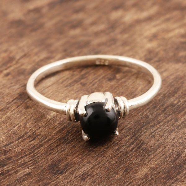 Alternate image for Black Onyx Cabochon Sterling Silver Ring Magical Orb