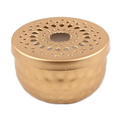 Alternate image for Gold Finish Tealight Candle and Holder with Jali Cutouts Dancing Light