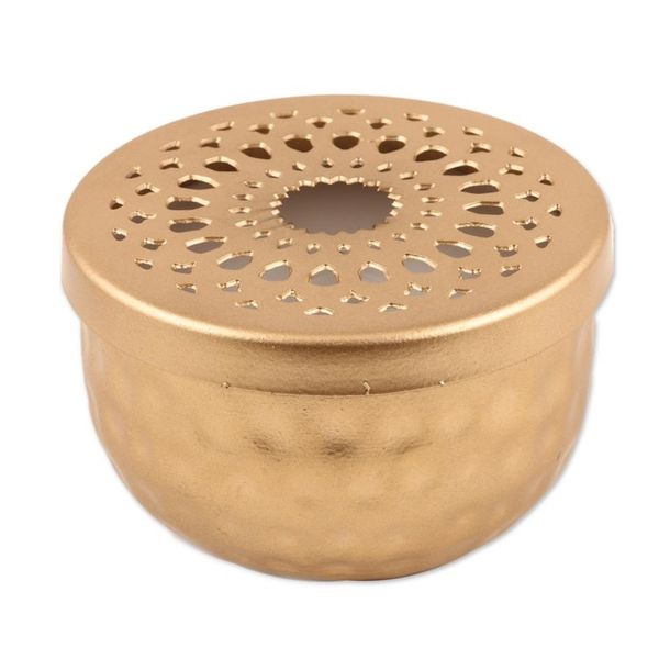 Alternate image for Gold Finish Tealight Candle and Holder with Jali Cutouts Dancing Light