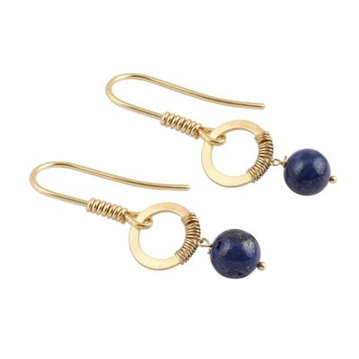 Alternate image for Gold Plated Lapis Lazuli Dangle Earrings from India Wrapped Rings