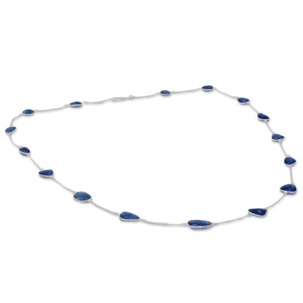 Alternate image for Hand Crafted Sterling Silver Station Necklace Blue Regal