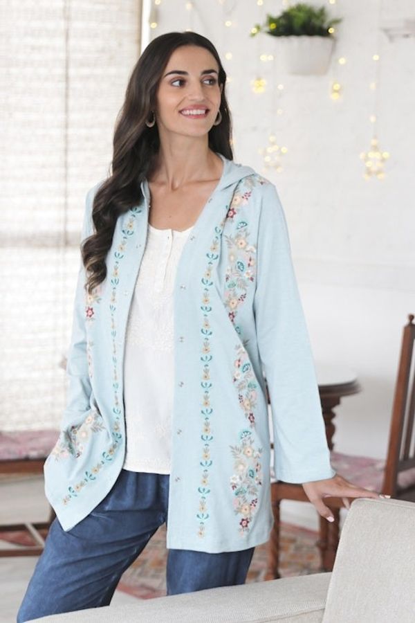 Alternate image for Embroidered Cotton Floral-Motif Hoodie Pale Paradise