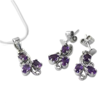 Alternate image for Fair Trade Amethyst Necklace and Earrings Jewelry Set  Mystical Blooms