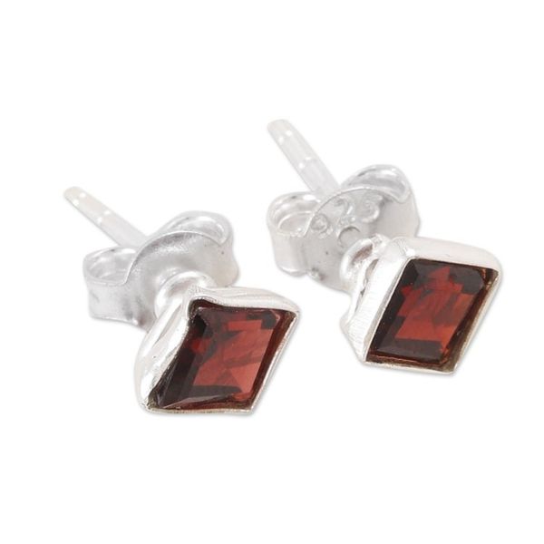 Alternate image for Sterling Silver Stud Earrings with Garnet Gemstone Subtle Sophistication
