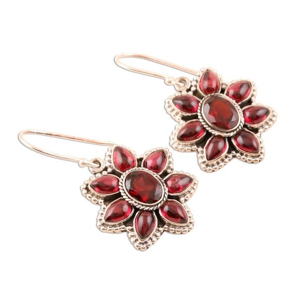 Alternate image for Garnet Flower-Shaped Dangle Earrings Camellia Blossoms