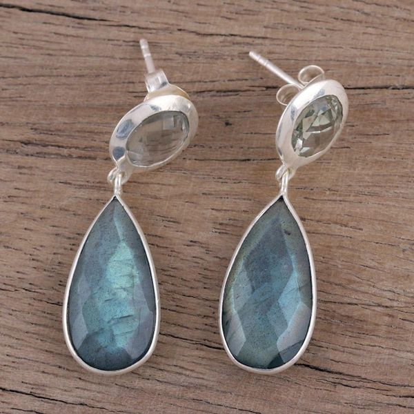 Alternate image for Labradorite and Prasiolite Post Dangle Earrings Lucid Shadows