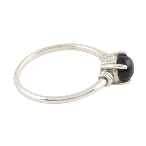 Alternate image for Black Onyx Cabochon Sterling Silver Ring Magical Orb