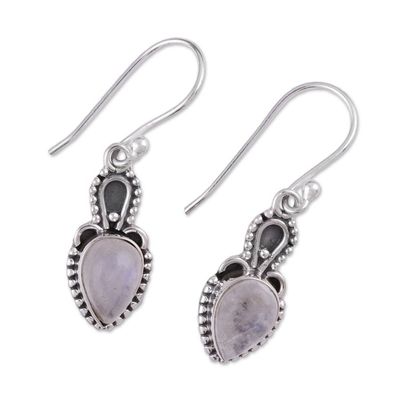 Alternate image for Rainbow Moonstone Cabochon and Sterling Silver Earrings Earthly Crown