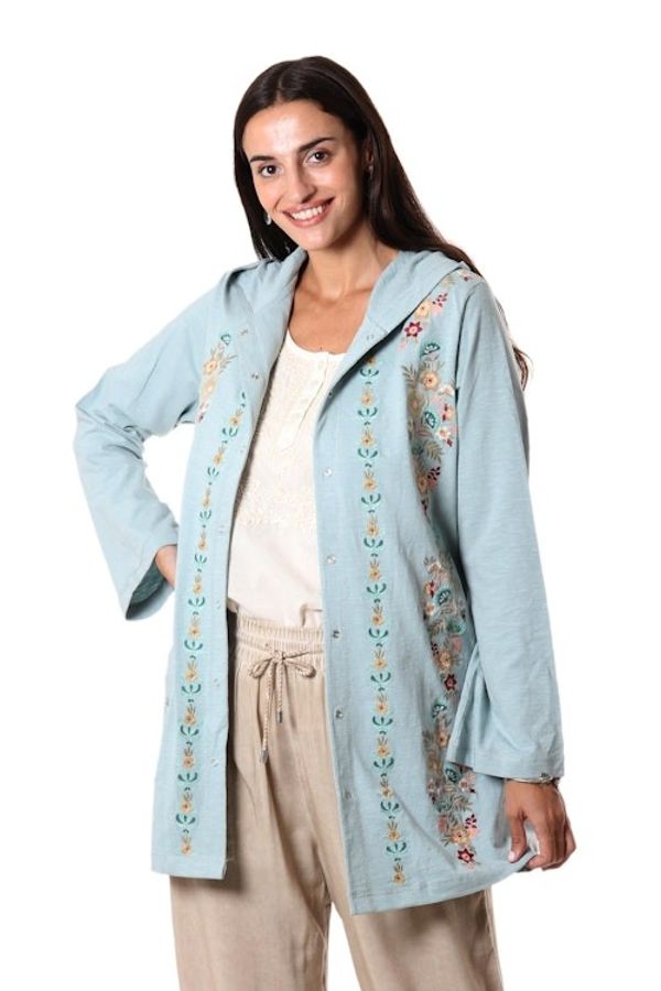 Alternate image for Embroidered Cotton Floral-Motif Hoodie Pale Paradise