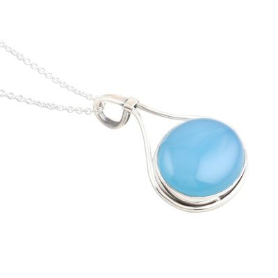 Alternate image for Handmade Sterling Silver Blue Chalcedony Pendant Necklace Smooth Seas Ahead