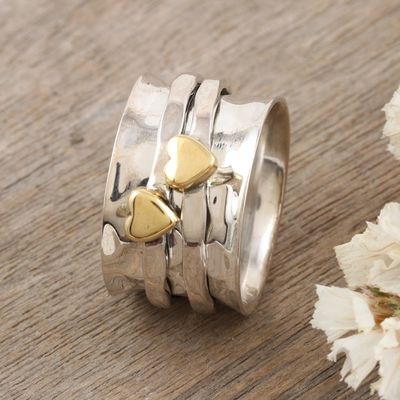 Alternate image for Sterling Silver and Brass Meditation Spinner Ring from India Twin Hearts