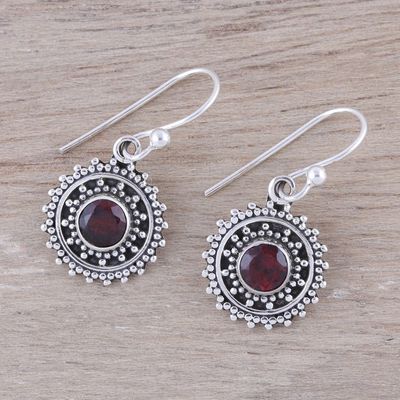 Alternate image for Handmade Circular Garnet Dangle Earrings from India Garnet Circles