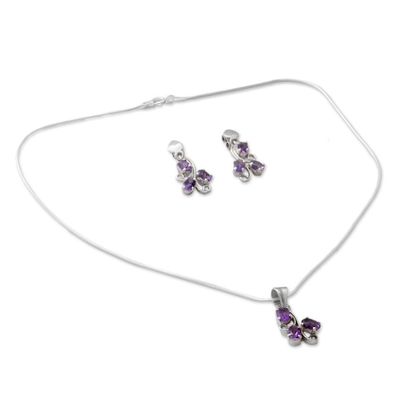 Alternate image for Fair Trade Amethyst Necklace and Earrings Jewelry Set  Mystical Blooms