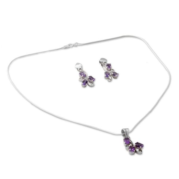 Alternate image for Fair Trade Amethyst Necklace and Earrings Jewelry Set  Mystical Blooms