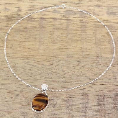 Alternate image for Hypnotic Tigers Eye Pendant on a 925 Silver Necklace Hypnotic Feline