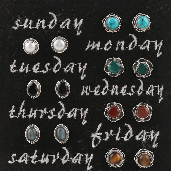 Alternate image for Artisan Crafted Multi-Gemstone Stud Earrings Set of 7 Everyday Pairs