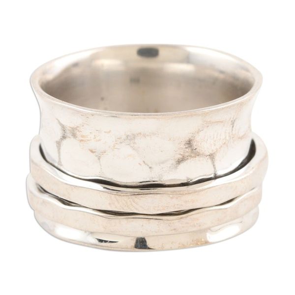 Alternate image for Sterling Silver and Brass Meditation Spinner Ring from India Twin Hearts