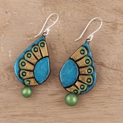 Alternate image for Hand-Painted Droplet Ceramic Dangle Earrings from India Feather Droplet