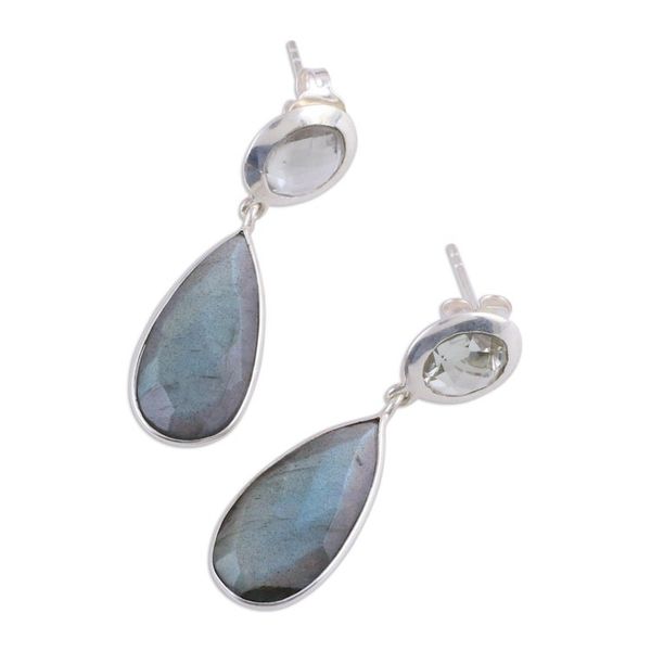 Alternate image for Labradorite and Prasiolite Post Dangle Earrings Lucid Shadows