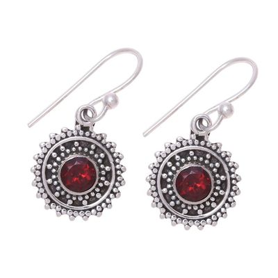 Alternate image for Handmade Circular Garnet Dangle Earrings from India Garnet Circles