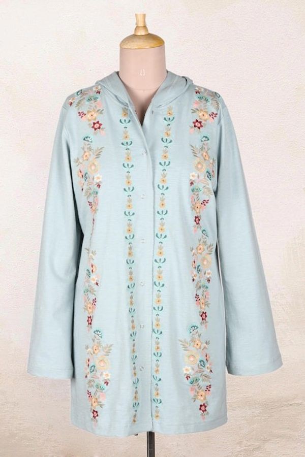 Alternate image for Embroidered Cotton Floral-Motif Hoodie Pale Paradise