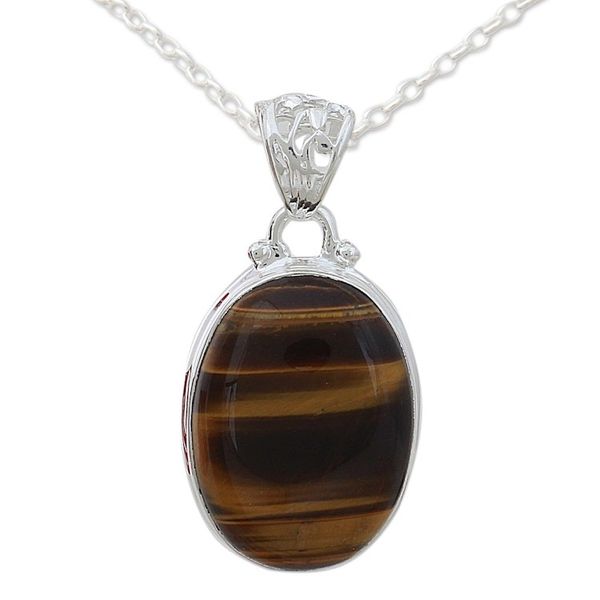 Alternate image for Hypnotic Tigers Eye Pendant on a 925 Silver Necklace Hypnotic Feline