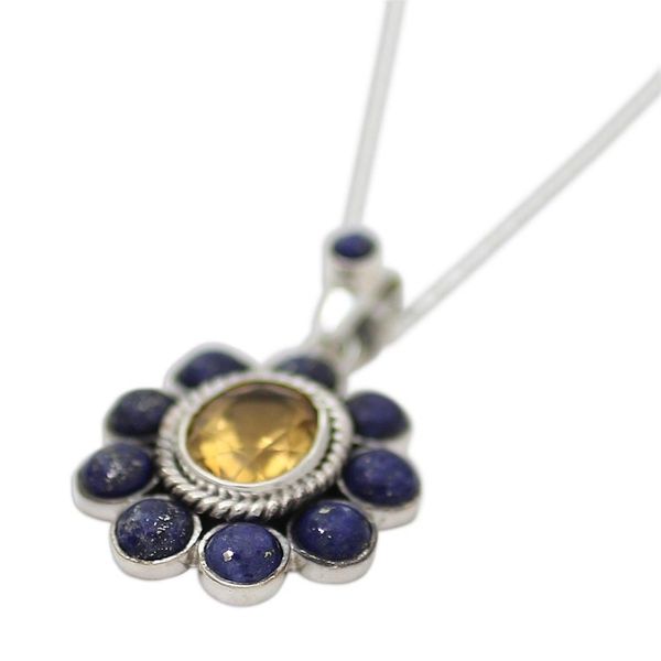 Alternate image for Citrine Lapiz Lazuli Sterling Silver Necklace NOVICA India Sunny Blue