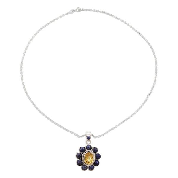 Alternate image for Citrine Lapiz Lazuli Sterling Silver Necklace NOVICA India Sunny Blue