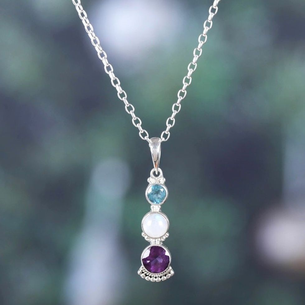 One-Carat Multi-Gemstone Pendant Necklace from India 'Celestial Trinity'