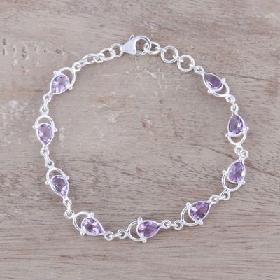 Alternate image for Sterling Silver and Purple Faceted Amethyst Link Bracelet Teardrop Tendrils