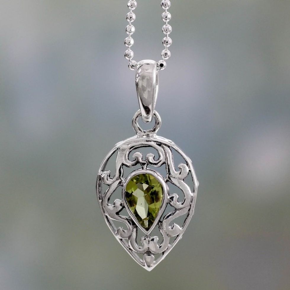 Sterling Silver with Peridot Necklace Birthstone Jewelry 'Lime Lace'