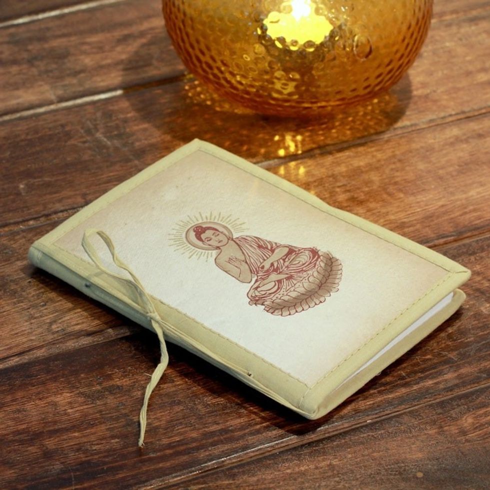 Artisan Crafted Buddhism Journal 48 Blank Handmade Paper 'Poetic Buddha'